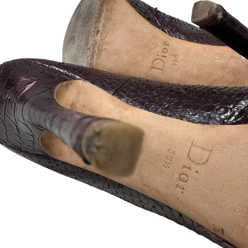 Christian Dior Womens Pumps Size 8.5 Python Leather Peep Toe Amethyste 2008 - Picture 9 of 11